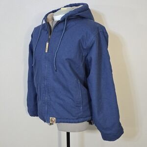 Vintage Berne Duck Canvas Shepra Lined Hooded Full Zip Jacket Blue Women's Large